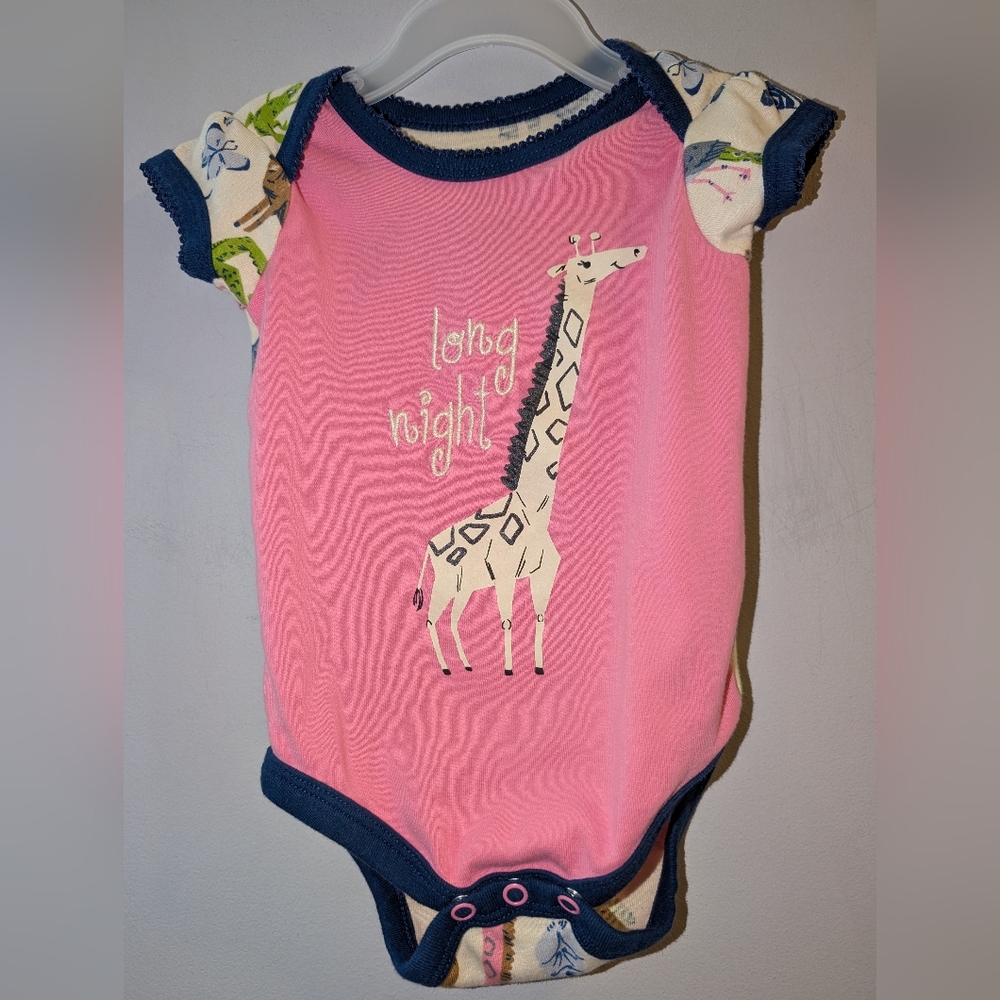 🦒 Hatley Little Blue House Pink Giraffe Zoo Print Baby One Piece 6-12 Months 🐘